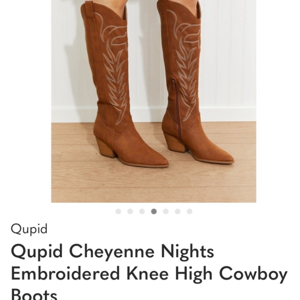 Qupid Tall Embroidered Over-the-Knee Western Boots - Brown